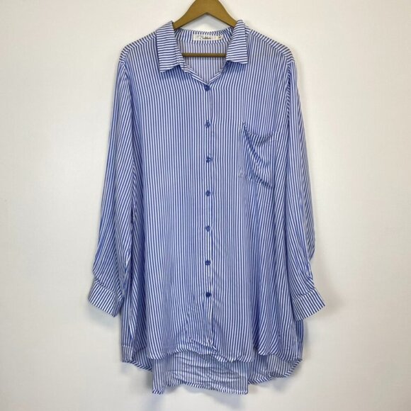 Solitaire Blue and White Striped Button Down Shirt - Picture 1 of 9